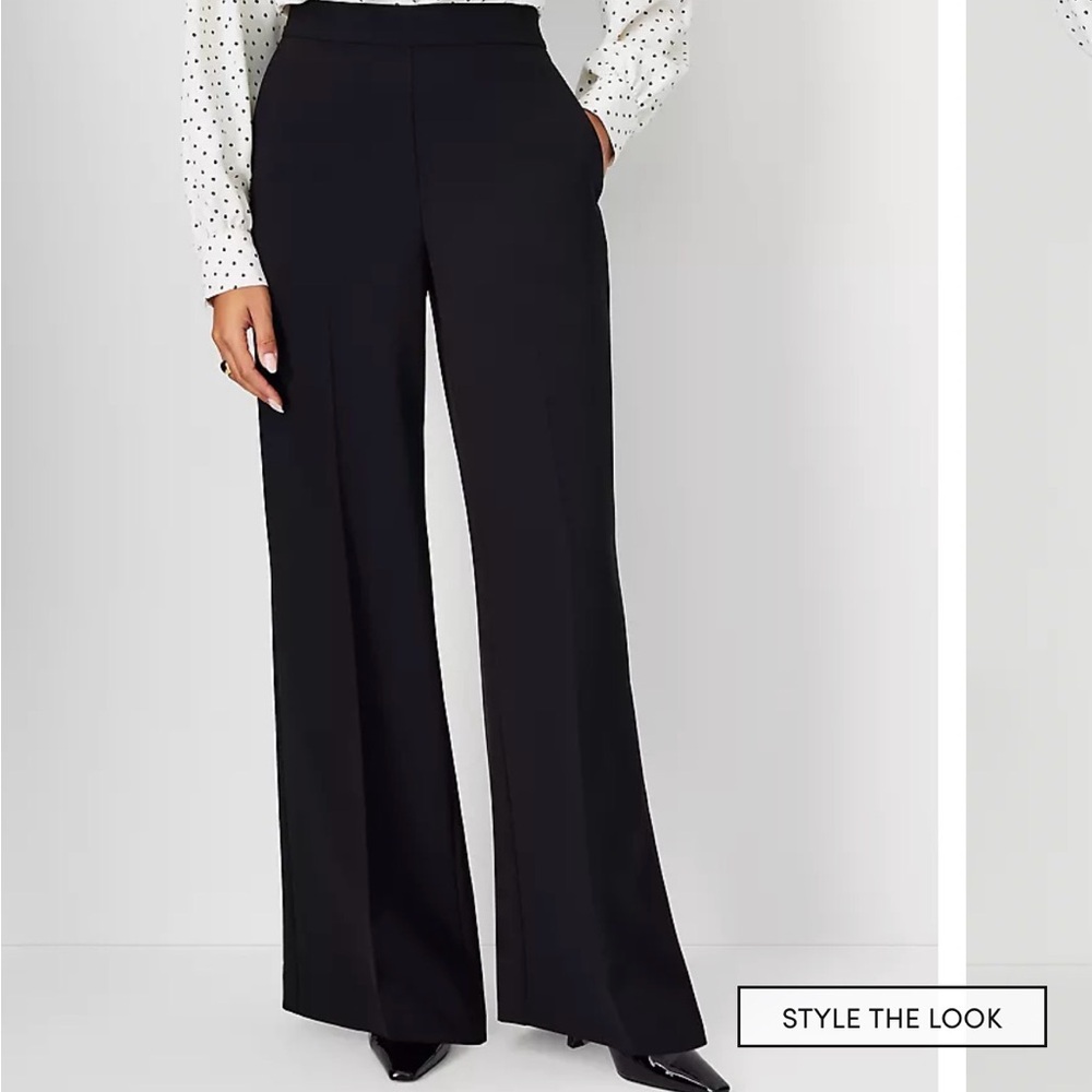 NWT Ann Taylor Black Women's Wide-Leg Trouser Pant in Fluid Crepe Size 16